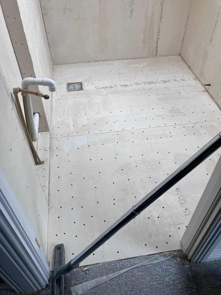 Wet room floor preparation for attic ensuite bathroom renovation in Clontarf