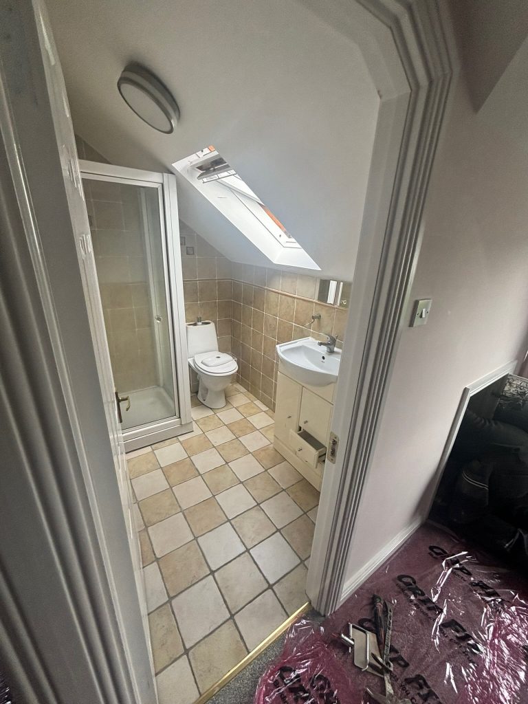 Before photo of compact attic bathroom in Clontarf before wet room renovation