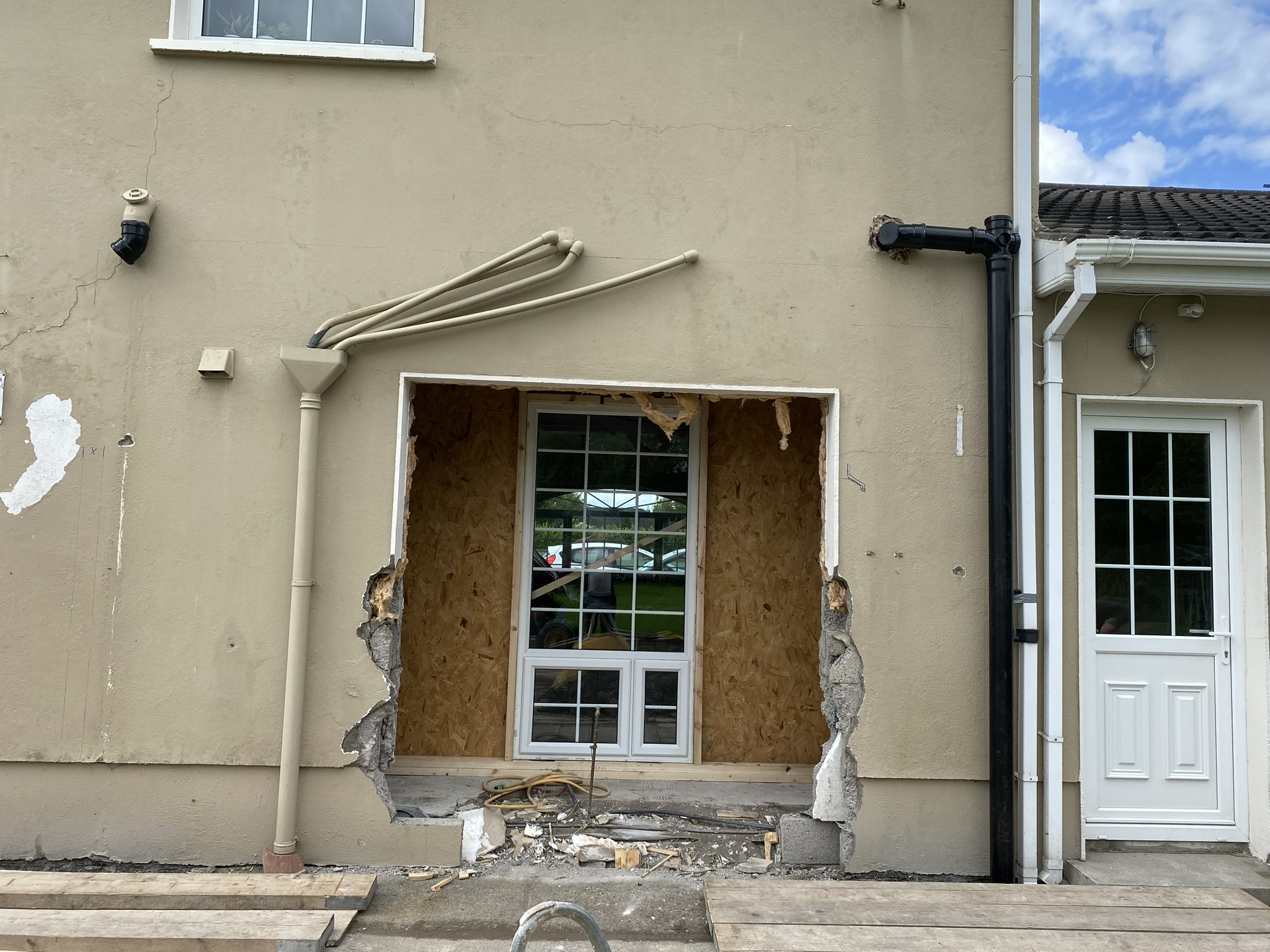 Rear wall opening cut for sliding door installation in Navan